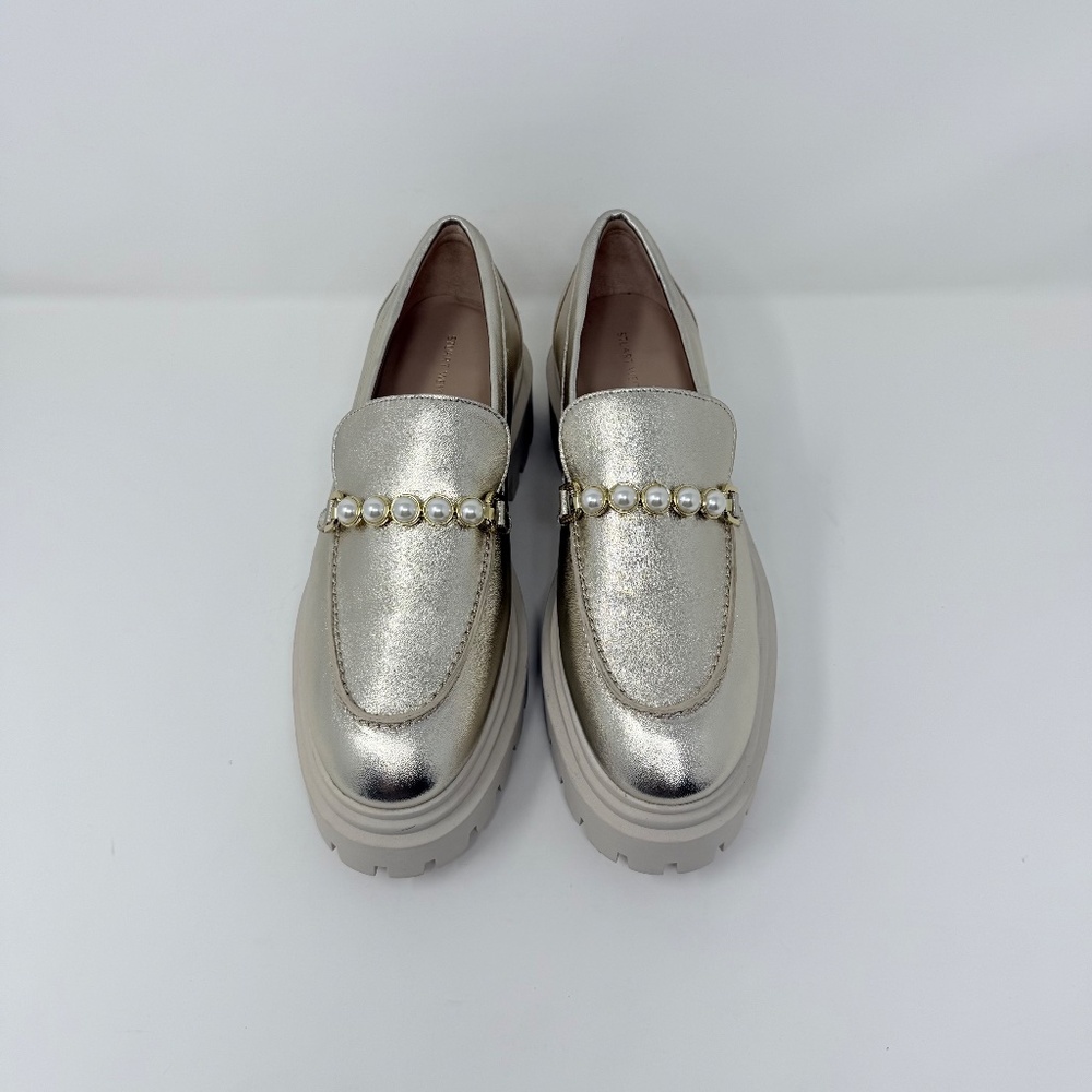New Stuart Weitzman Perla Ultra Lug Sole Loafers Platino Gold Sz 7 - Picture 8 of 14